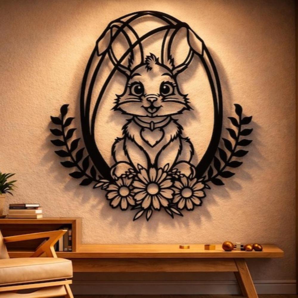 Laser Cut Metal Easter Bunny Spring Flowers SVG Dxf Png Digital File For Cricut Plasma