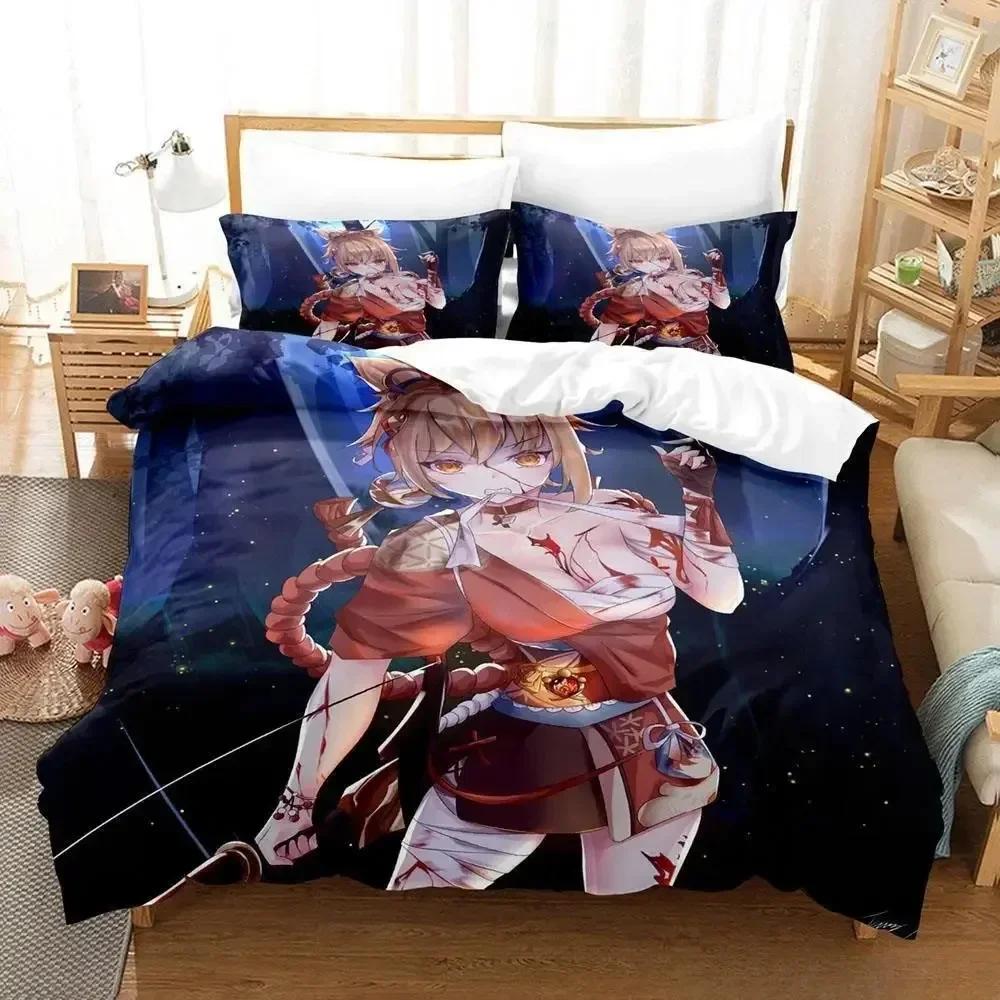 2024 Game Yoimiya Genshin Impact Bedding Set Cartoon Anime three-piece set Adult Kid Bedroom Duvet cover Sets 3D Kawaii Girls