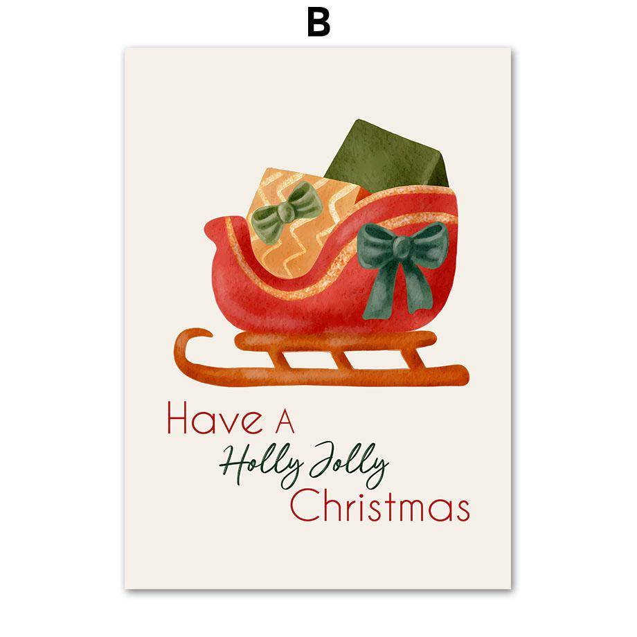 Christmas Tree Santa Claus Sleigh Red Car Reindeer Nursery Posters Prints Wall Art Canvas Painting Kids Room Home Decor