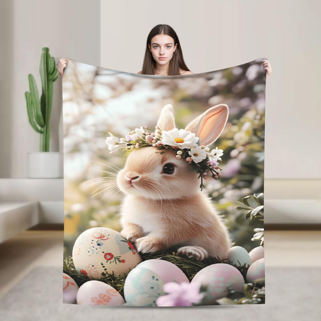Easter Egg Bedding Throws Soft Aesthetic Blanket  For Outdoor Plane Travel Flannel Bedspread Bed Cover