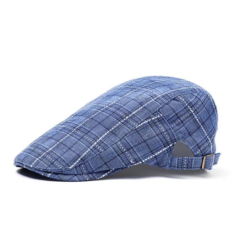 

Men s Korean Style Spring Summer Caps - Fashion Baseball Beret Sun Hats, Checkered Adjustable Sun Protection Hat 55-59CM тёмно-синий
