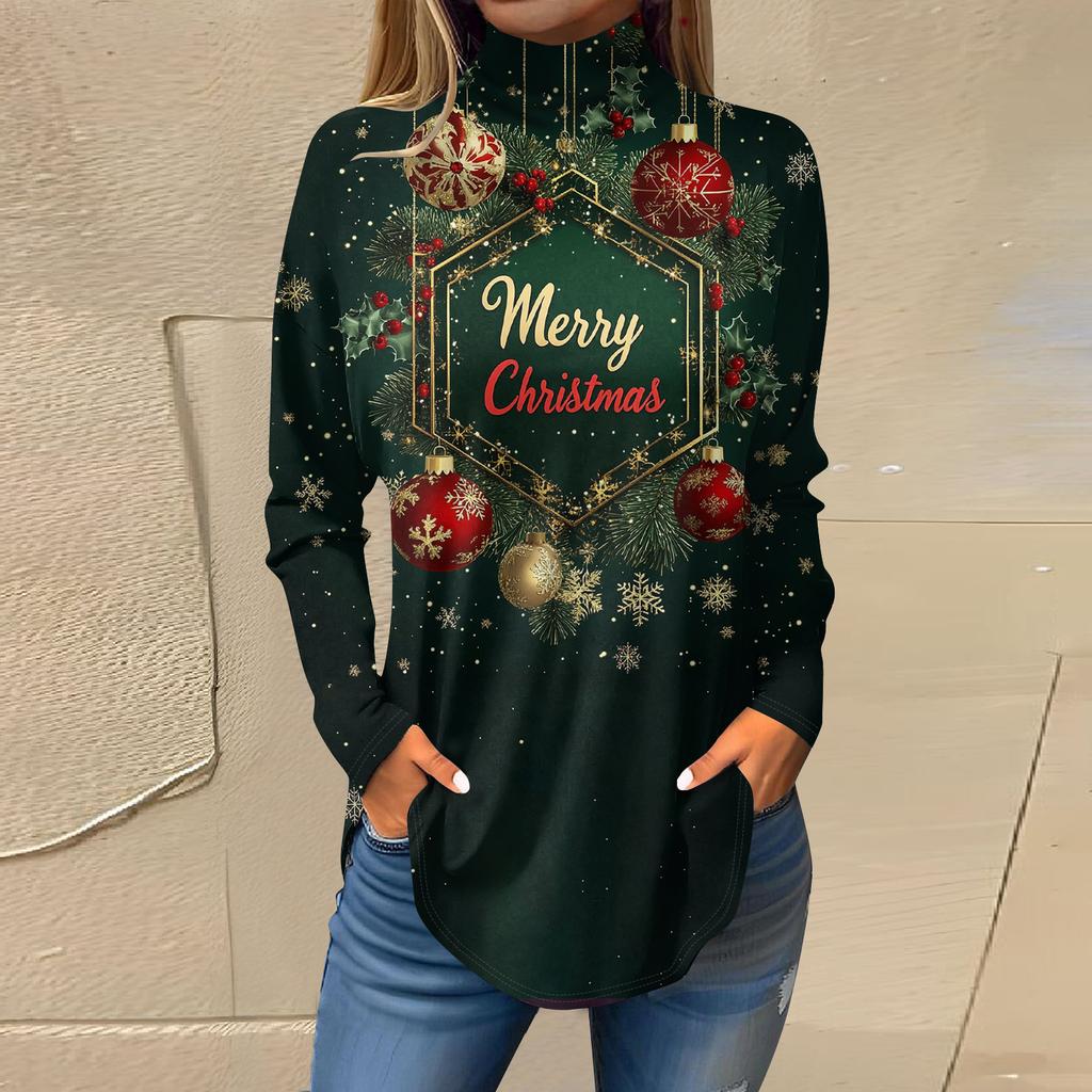 Cămăși de toamnă casual cu mânecă lungă Hanorac cu imprimeu vintage Pulover cu gât înalt