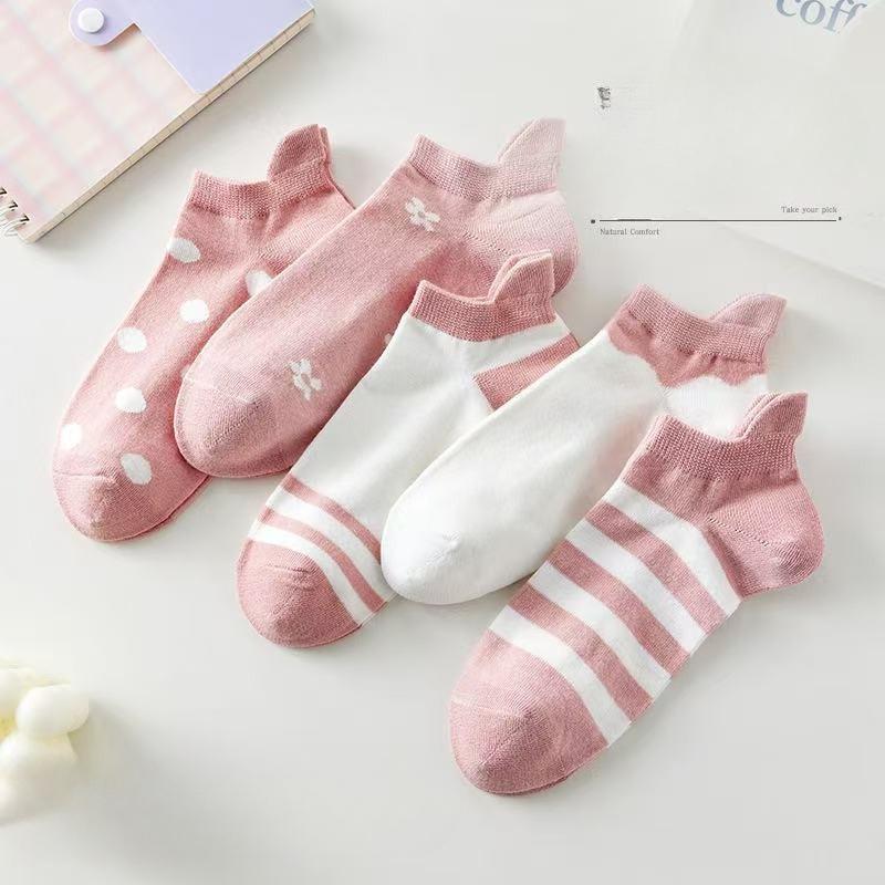 5Pairs Women's Spring and Summer New Short Cotton Socks Japanese Sweet Casual Cartoon Couple Boat Socks