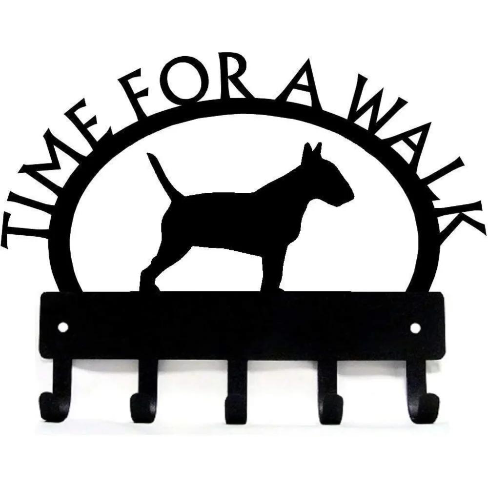 1pc Hooks Bull Terrier Time for A Walk Key Rack Dog Leash Hanger Metal Wall Hook for HomeBedroom/Home Decoration Hanger