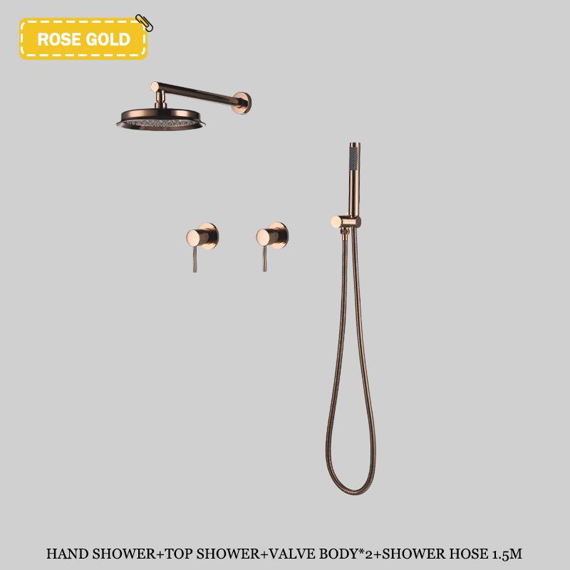 Luksusowy zestaw prysznicowy ścienny w kolorze szczotkowanego złota, ukryty system prysznicowy, mosiężna bateria mieszająca wodę ciepłą i zimną, deszczownica łazienkowa