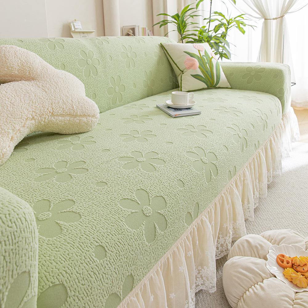 Flower Cream Style Skirted Sofa Cover  A New All Season Universal Straight Lined Full Cover Sofa Protection Cover