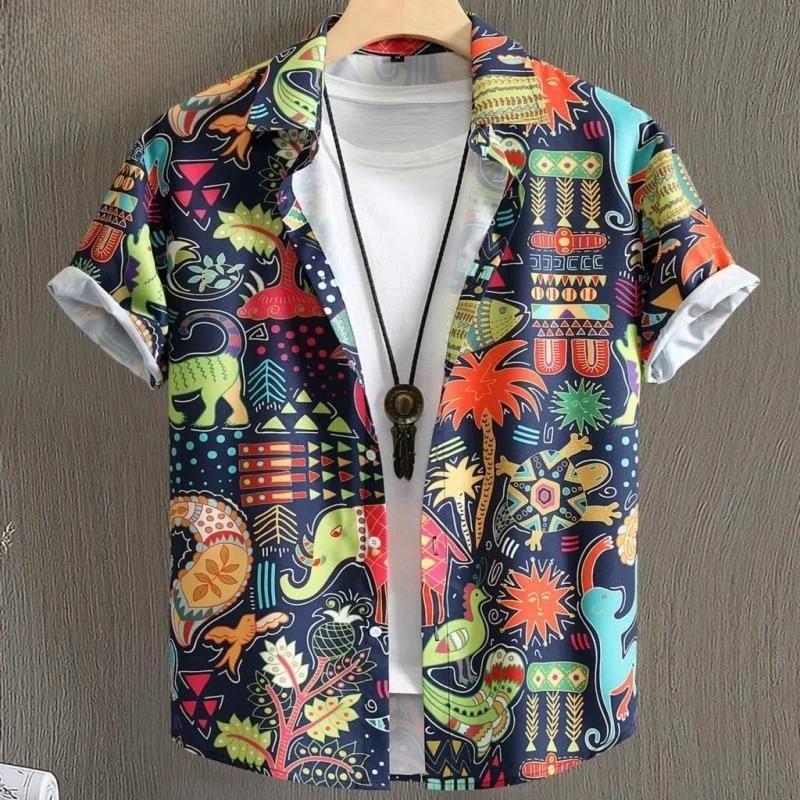 Cartoon Animal Pattern Hawaiian Shirt for Men Skeleton 3D Printed Aloha Shirts Summer Casual Short Sleeve Blouse Lapel Tops
