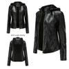 European and American Style Women's Faux Leather Jacket with Fleece Lining, Hooded, Short Length, Warm and Casual Jacket for Autumn and Winter.