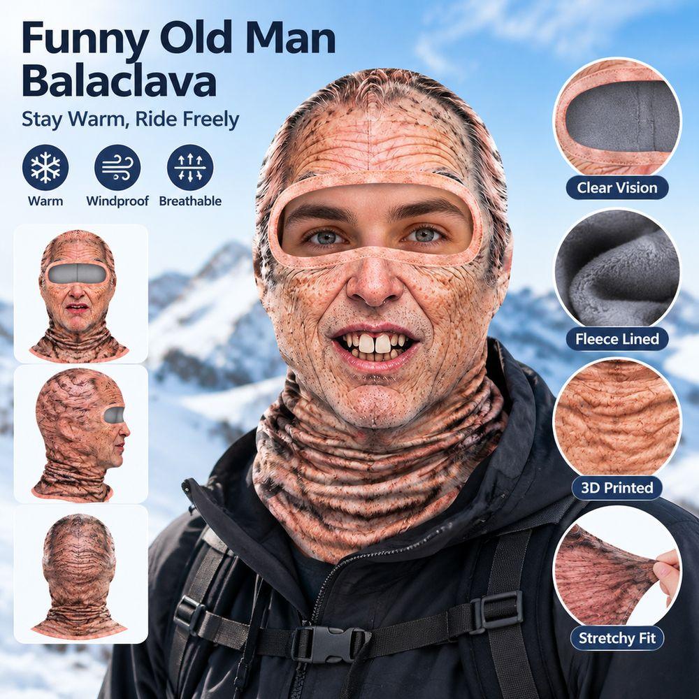 3D Face Printed Balaclava Vzor starca Maska na celú tvár pre Zimné Vonkajšie Športy Cyklistiku
