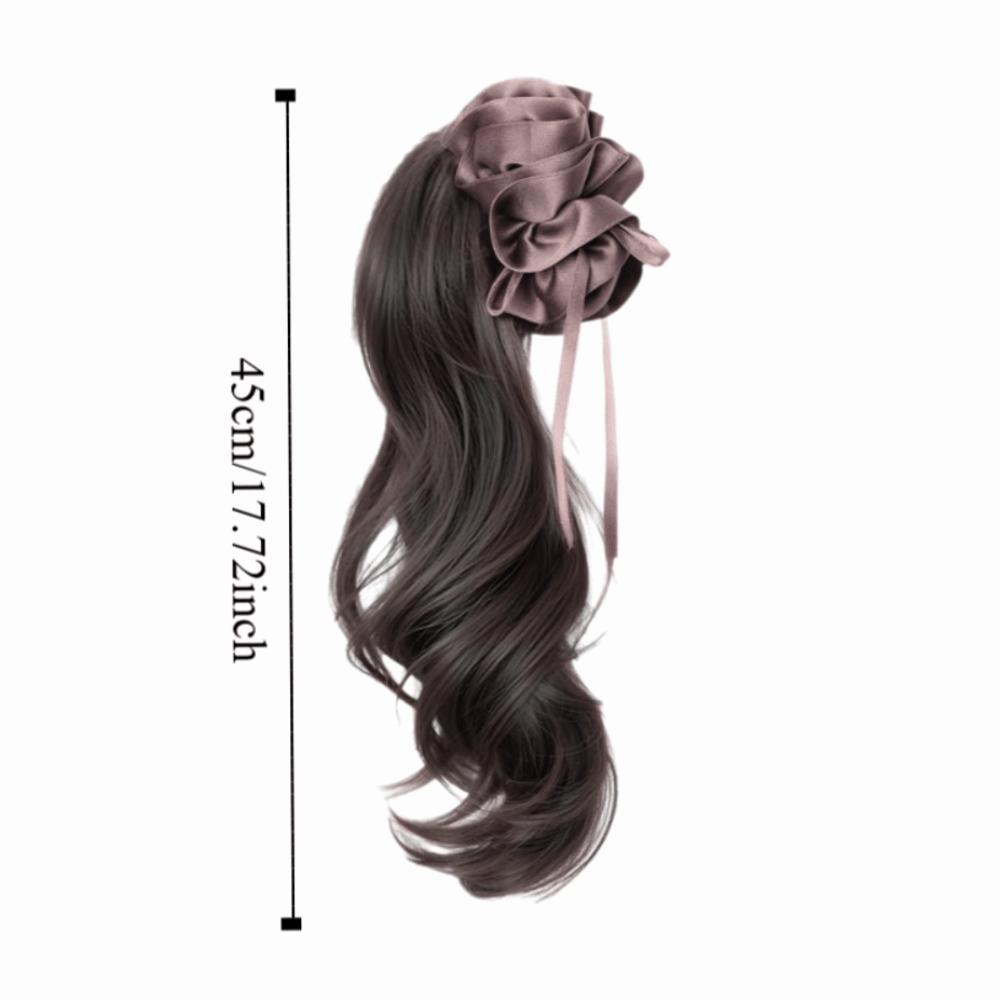 Synthetic Ribbon Banana Clip Ponytail Pleated Bow Pony Tail Hair piece  for Women