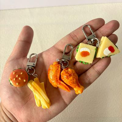 Niedlicher Schlüsselanhänger mit Sandwich, Hühnerflügeln, Hähnchenschenkeln, Pommes Frites, Burger, kreativer Simulations-Lebensmittel-Schlüsselanhänger, Taschenanhänger