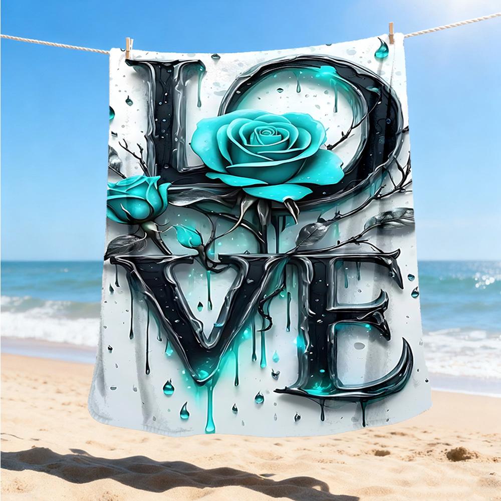 1pc Love Rose Outdoor Flannel Blanket Soft All Season Polyester Throw , Perfect for Picnics & Travel , Picnic Accessory