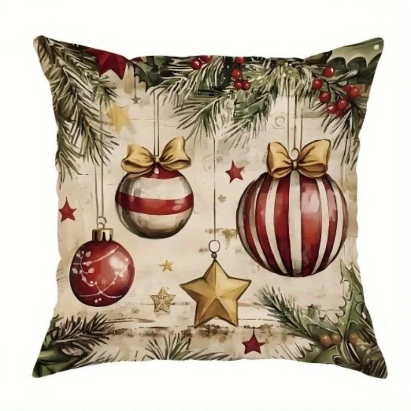 Christmas Throw Pillow Cover Christmas Tree Candy Pillow Cover Santa Gift 18X18 Inch Warm Hearted Cartoon Sofa Home Decoration