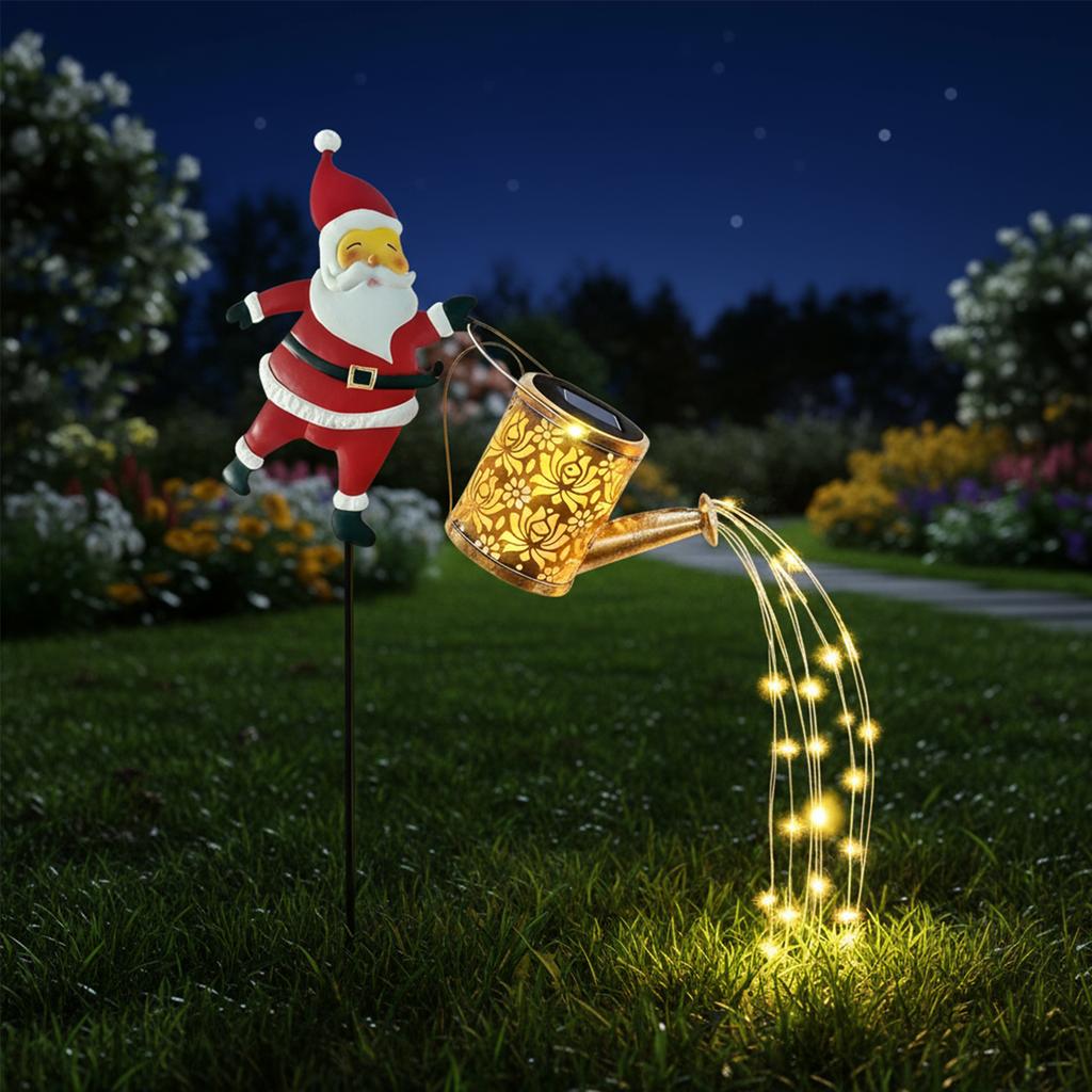 Solar Santa Claus Watering Can with LED Light Outdoor Decorative Solar Lights Solar Santa Claus Kettle Lights Outdoor Decor