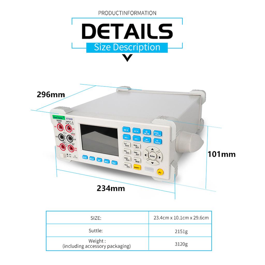 ET3240 Automatic 22000 Counts Benchtop Digital Multimeter with 3.5 Inch TFT Large Clear Screen High Accuracy Desktop