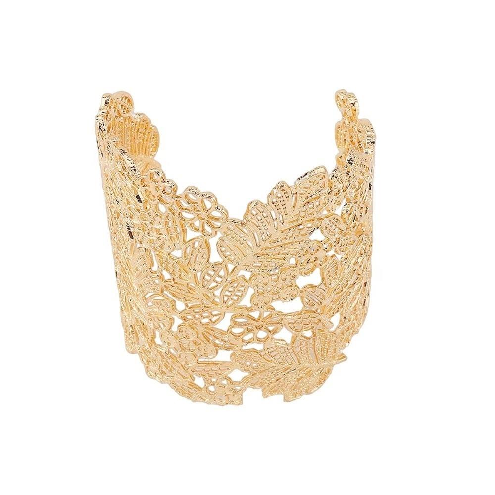 Elegant Hollow Out Bangle Alloy Wide Open Bangle Retro Exaggerated Bracelet for Women