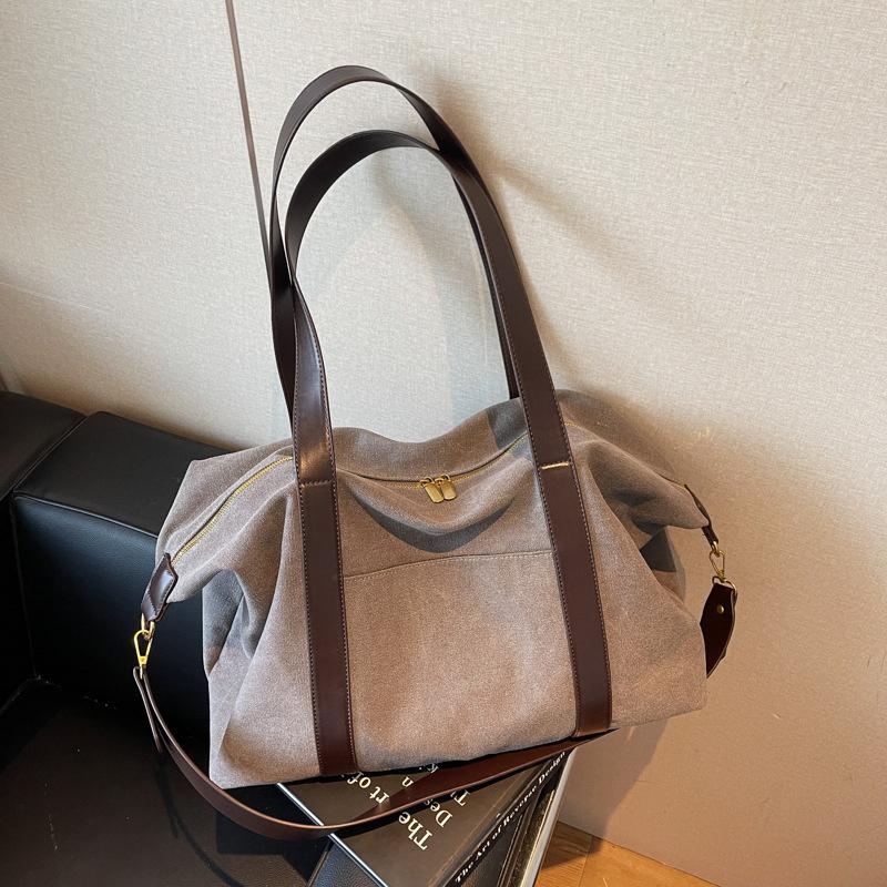 Yogodlns Oversized Canvas Fabric Shoulder Cross Body Bags For Women Solid Color Large Capacity Shopping Travelling Duffel Handbags