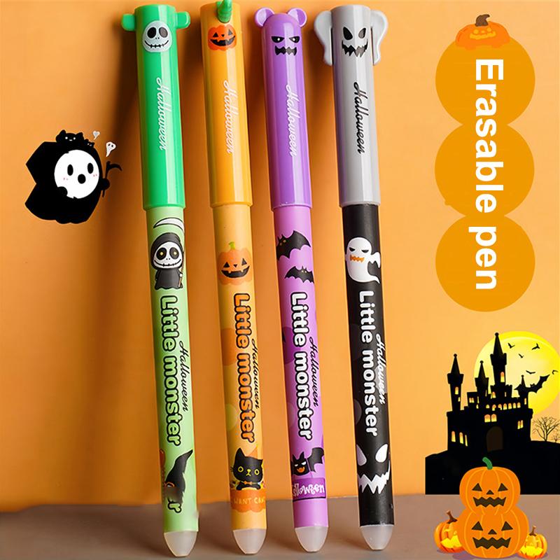 4 Pcs Cartoon Halloween Christmas Erasable Gel Pen Cute 0.5Mm Blue/Black Ink Signature Pens School Supplies Student Gifts