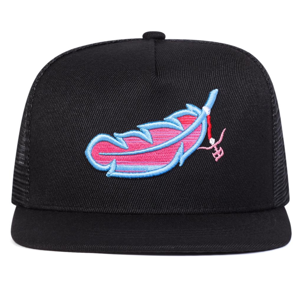 Unisex Colorful Feather Embroidery Hip-hop Net Hats Spring Summer Outdoor Adjustable Casual Baseball Caps Sunscreen Hats