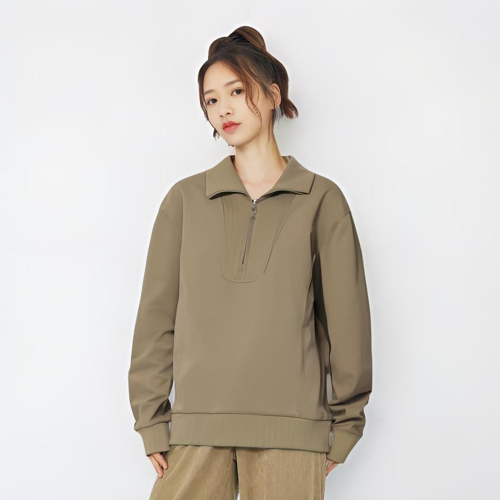 Anta Plain Polo Comfortable Breathable Versatile Casual Loose Sweatshirt Women sweatshirt Walnut Khaki 162447730N-1