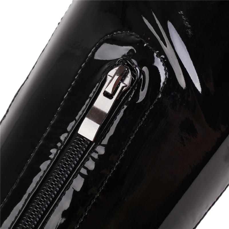 Stivali col tacco alto da donna, stivali sexy europei e americani impermeabili con plateau, tacco spesso, tinta unita, grandi dimensioni, al ginocchio