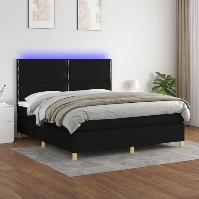VidaXL Slat Bed Base with Mattress and LED, Upholstered Bed, Double Bed, Adult Bedroom Interior Bed, 3135375