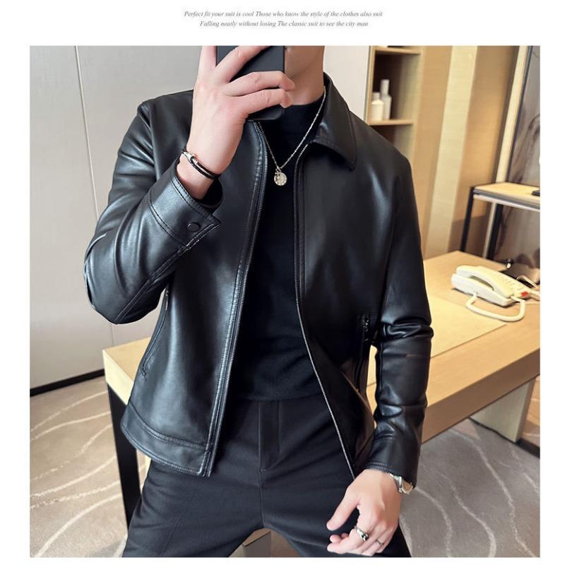 סתיו וחורף חדש לגברים אופנתי מזדמן צווארון בייסבול קצר צווארון PU נאה