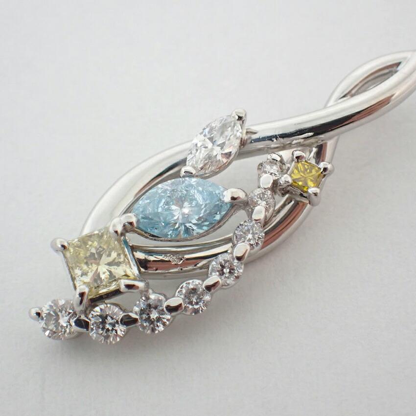 [Used] Pt900 Blue, Brown, and Diamond Pendant Top / j54-5