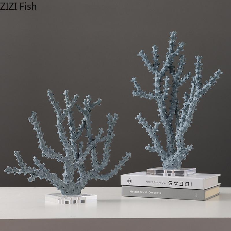 Light Blue Coral Ornaments Resin Handicrafts Table Decoration Simulation Coral Sculpture Modern Artwork Room Aesthetic Decor
