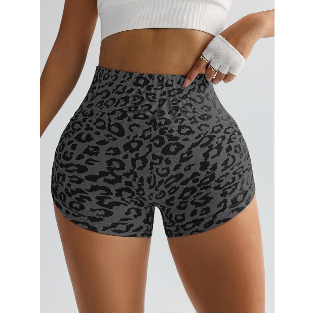 High Waist Slimming Yoga Shorts Women's Sport Running Fitness Shorts Tight Fitting Leopard Print Three-Quarter Length Outerwear