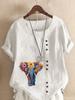 Women's Fashion Flower Elephant Print Round Neck Short Sleeve T-shirt Casual Cotton Linen Graphic Shirt Leisure Loose Summer Blouse Tops