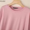 ZANZEA Women Casual Round Neck Loose Long Sleeve Splice Sweatshirt