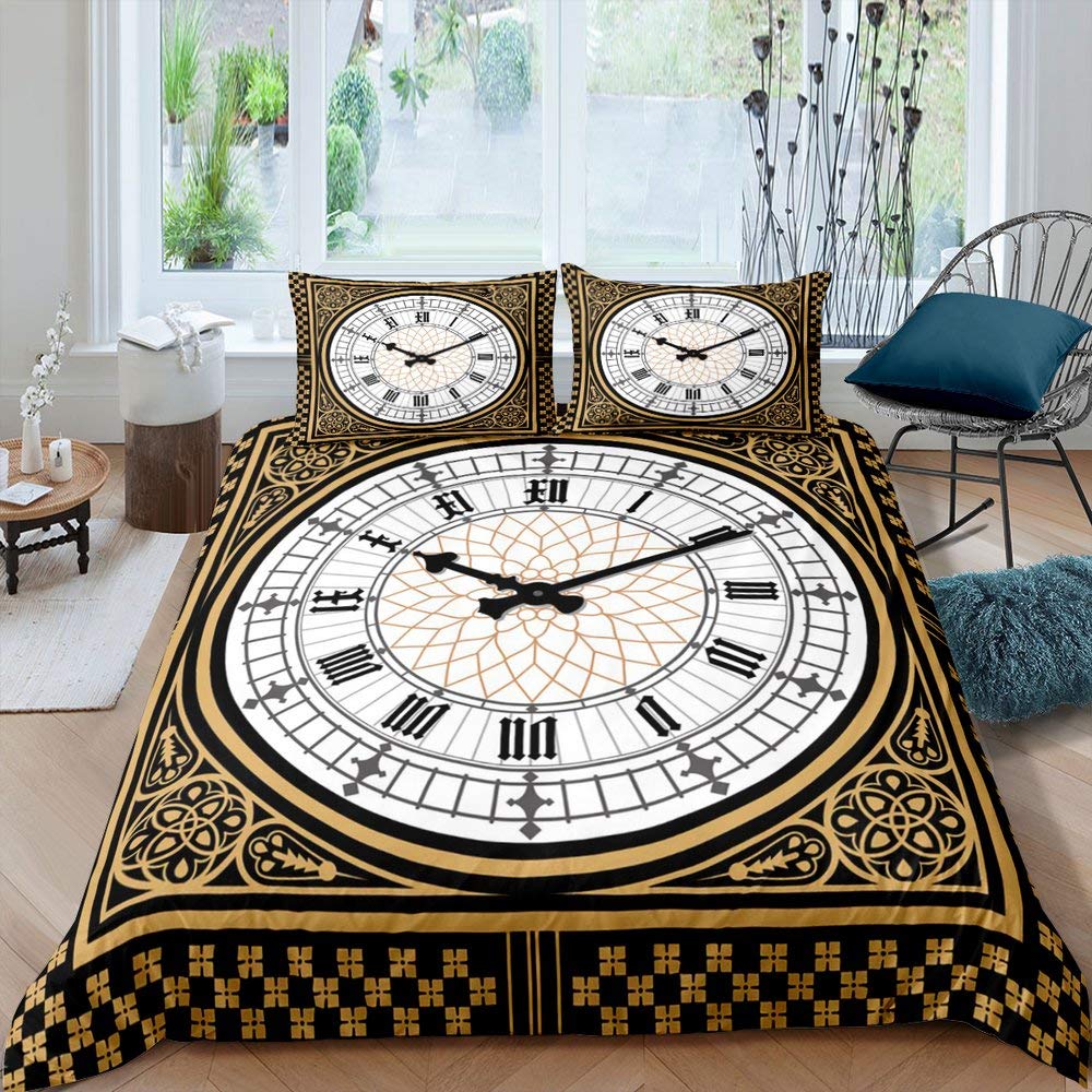 London Duvet Cover Set Queen Size Telephone Booth Big Ben Bus Print Bedding Set 3pcs,Modern City Quilt Cover with 2 Pillowcases