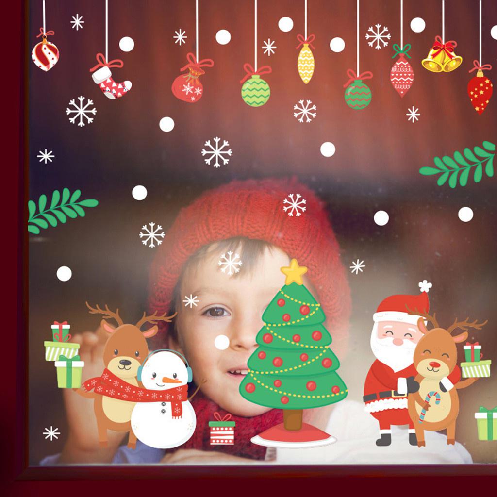 Nuovi regali di Natale per bambini Adesivi per porte e finestre Decorazione Vetrina Scenario Disposizione Fiocchi di neve Babbo Natale Alce Pupazzo di neve Adesivi murali