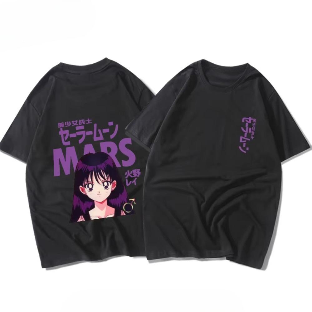 Сейлор Мун Усаги Футболка с коротким рукавом Весна и Осень Хлопок Свободная Унисекс и FeУнисекс Наряд для Лучшего Друга Мягкая Дышащая S