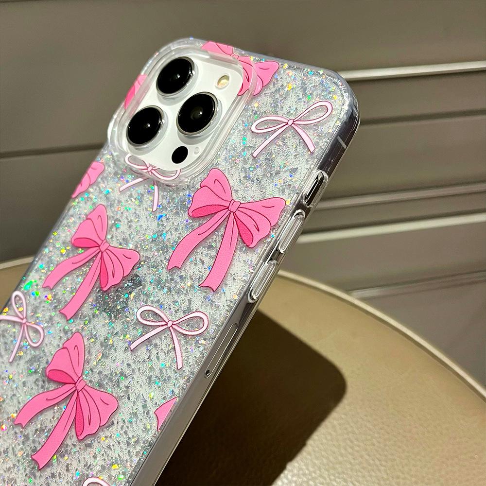 Glitter Bow Is Suitable for Iphone16 Phone Cases  Apple 15 High transparency 14 and 13 Protective Cases  12 and 11 Hard Cases