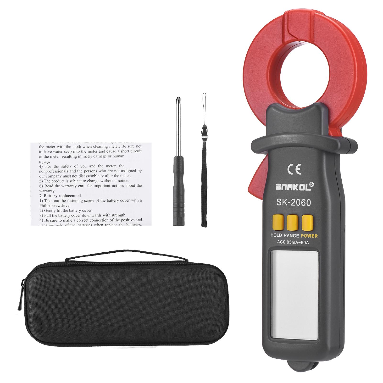 

SK-2060 Digital Clamp Meter 60A Range AC DC Current Leakage Tester 1999 Counts Auto Range Hold Ammeter Clampmeter Amperimetro