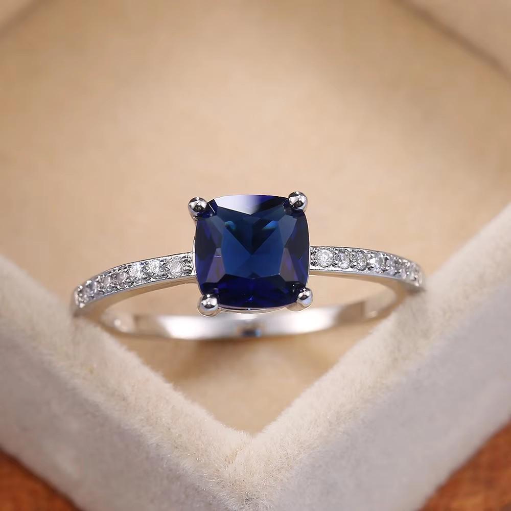 S925 copper Ring Zircon High Carbon Ice Cut Zircon Ring Sapphire Square Fashion Ring for Women Gift