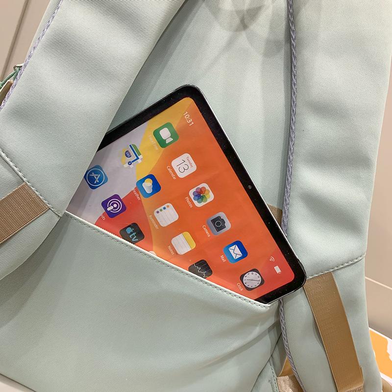 Student Schoolbag Women's Color Contrast Backpack Large Capacity Backpack with Coin Purse