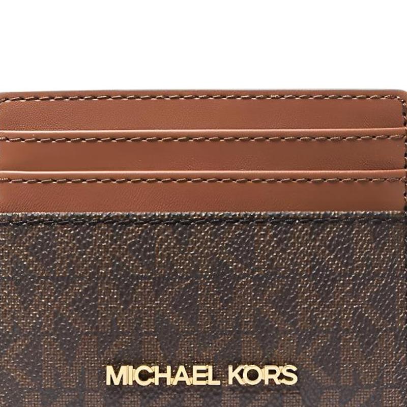Michael Kors Jet Set Travel Metal Logo Sign Coated Canvas Card Holder Large Women's Dark Brown