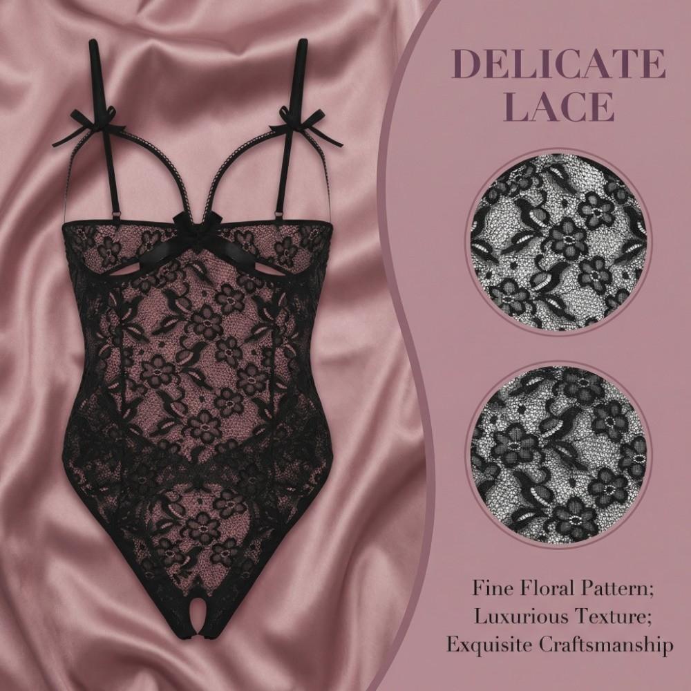 Open Crotch Lace Bow Bodysuit Mesh Hollow Lace Sling Nightwear Sweet Women Underwear  Gifts