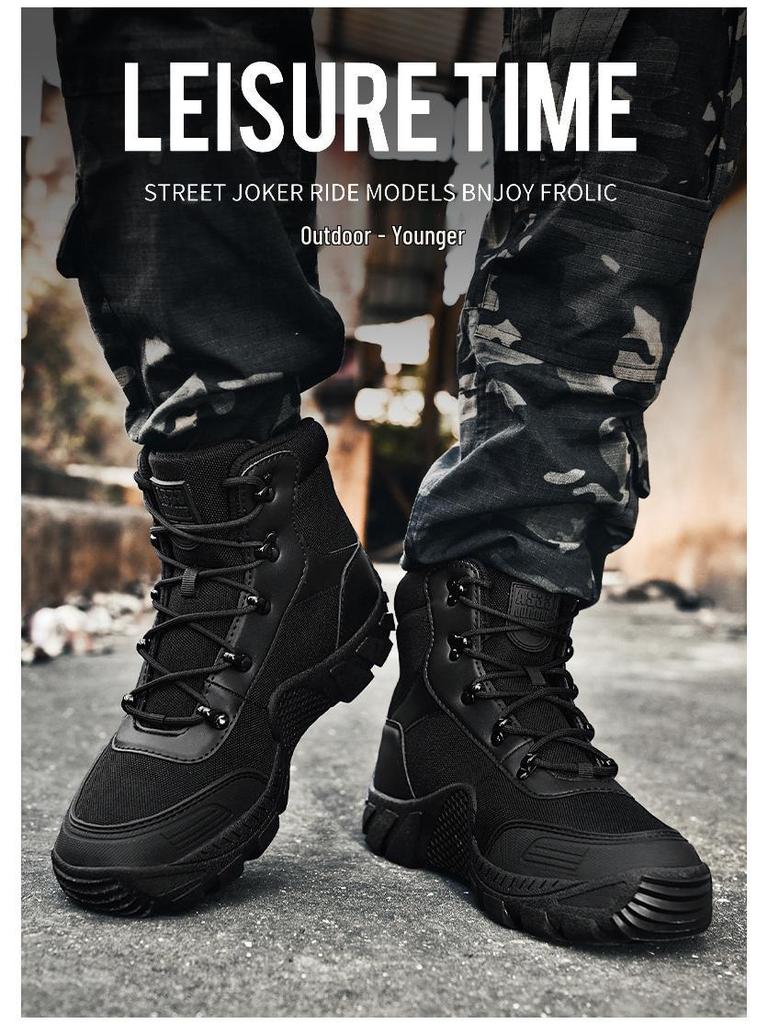Men's Large Size Anti-slip Outdoor Hiking Combat Boots - Casual Lace-up Thick-soled Military Boots