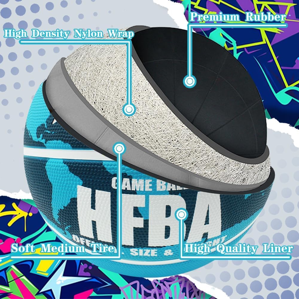 Fantecia Basketball Size 7 Pumps Rubber Basketball for Indoor/Outdoor Use, Adults, Youth, School, Training.