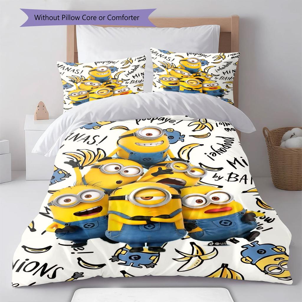 Minions Themed Printed Bedding 3PCS Cute Cartoon Suit For Children Boys Teens Bedroom Home Decoration