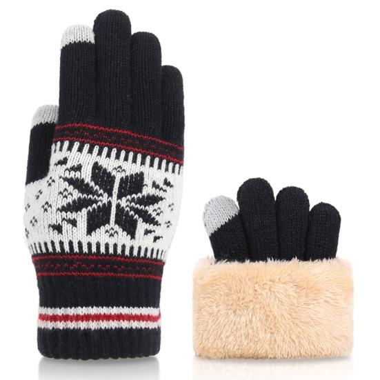 1 Pair Christmas Snowflake Knitted Gloves Men Women Touch Screen Winter Warm Thick Fleece Gloves Outdoor Cycling Cold Weather Thermal Gloves