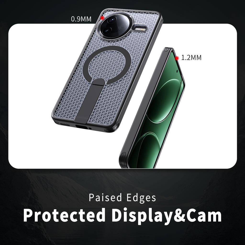 Militärisches Anti-Fall-Kühlloch-Design Magnetische Hülle Für Xiaomi Poco F7 Ultra Redmi K80 Pro Metallständer TPU Acryl Rückseite
