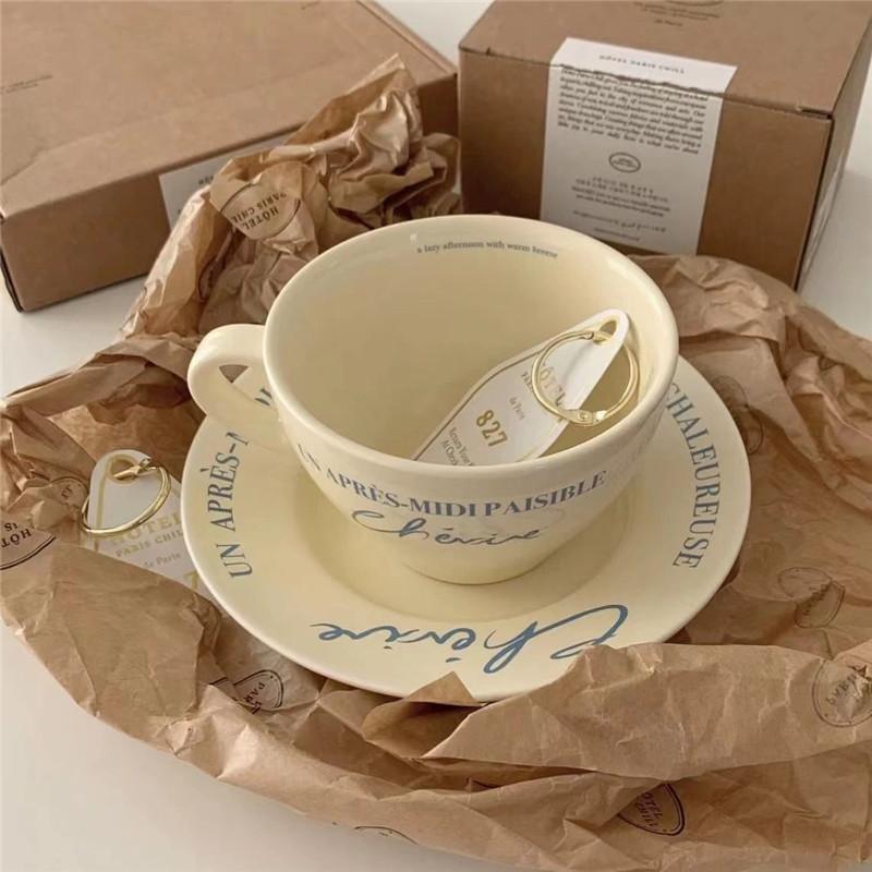 Korean style Coffee Cup and Saucer 300ML Breakfast Tea Cup Milk Mug Ceramic Tableware Teacups Coffee Mugs Gift