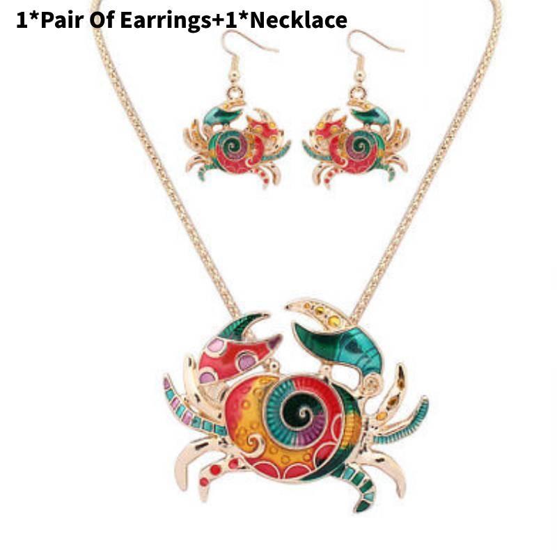 Crab Rainbow Necklaces Earrings Women Jewelry Sets Animal Necklace Pendants