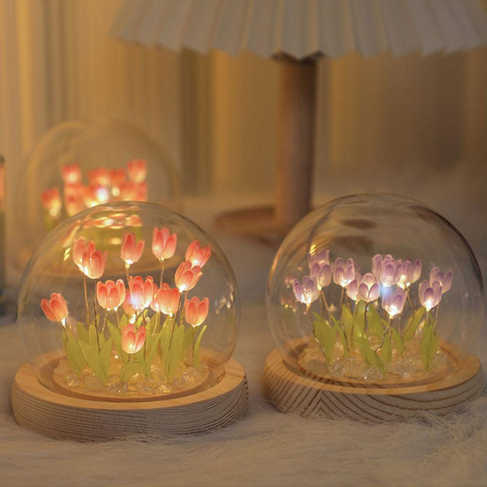 Artificial Tulip Flower Night Light Bedside Lamp LED Night Lamp Table Lamp Xmas Gifts for Women Mom Girlfriend