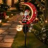 Holiday Landscape Lighting 31 Inch Solar-Powered Christmas Garden Stake Light, Santa Claus On A Moon LED Pathway Energy Saving Outdoor Light